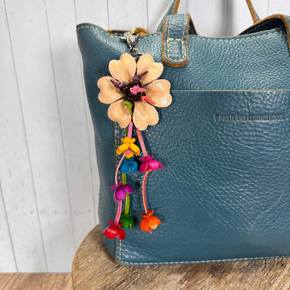 Autumn Beige Daisy Bag Charm Genuine Leather Flower Purse Charm NEW